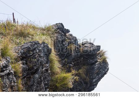 Top Of Phu Chi Fa Forest Park With Grass And Sky Zoom. Landscape Phu Chi Fa Forest Park View Point C