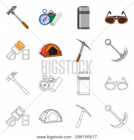 Vector Illustration Of Mountaineering And Peak Icon. Set Of Mountaineering And Camp Vector Icon For 