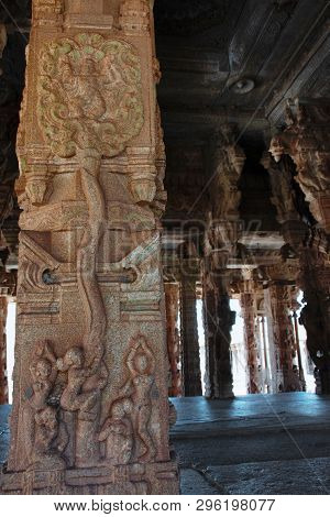 Sculpture Of Lord Krishna Climbing Tree At The Vittala Temple, Hampi, Karnataka, India