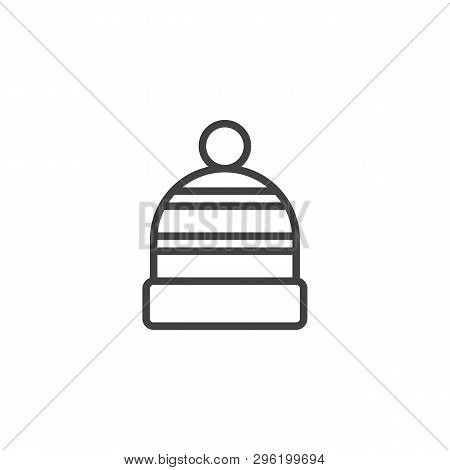 Winter Hat Line Icon. Linear Style Sign For Mobile Concept And Web Design. Knitted Hat Cap With Pom 