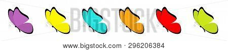 Butterfly Icon Set. Colorful Blue Red Yellow Green Orange Violet Wings. Cute Cartoon Kawaii Funny Ch
