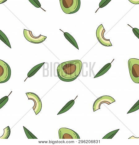 Avocado Colored Isolated Seamless Pattern On White Background.