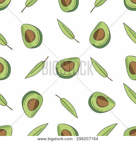 Avocado Colored Isolated Seamless Pattern On White Background.