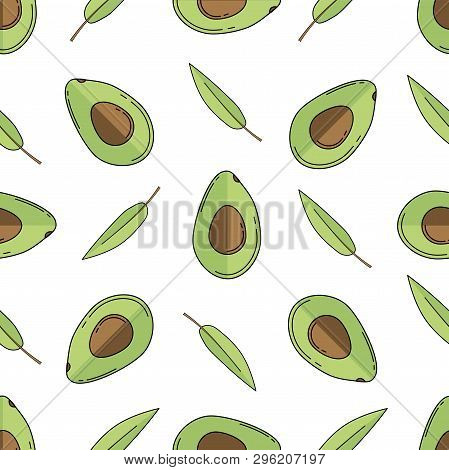 Avocado Colored Isolated Seamless Pattern On White Background.