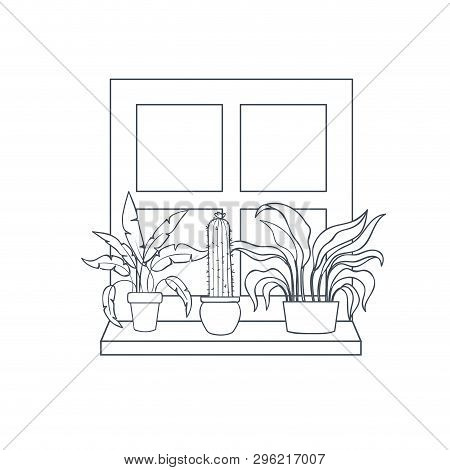 Houseplants With Potted On Shelf Isolated Icon Vector Illustration Design