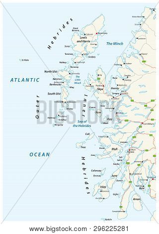 Vector Road Map Of Scottish Archipelago Hebrides At The North West Coast Of Scotland