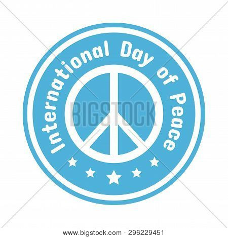 White Logo For International Day Of Peace On Blue Background, Vector Illustration