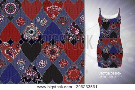 Seamless Pattern Tile With Mandalas And Heart. Vintage Decorative Elements. Hand Drawn Background. I