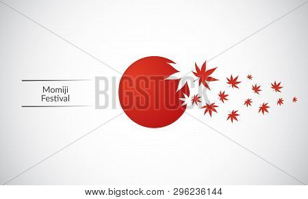 Japanese Flag, Devoted To Traditional Momiji Autumn Festival. Colorful Cector Illustration For Web A