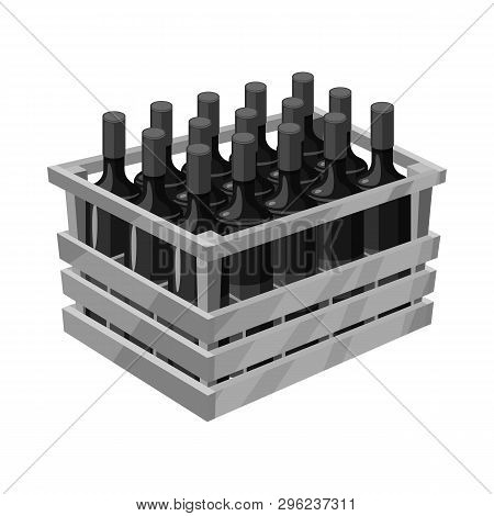 Vector Illustration Of Wine And Box Symbol. Set Of Wine And Wooden Vector Icon For Stock.