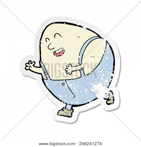 retro distressed sticker of a cartoon humpty dumpty egg character
