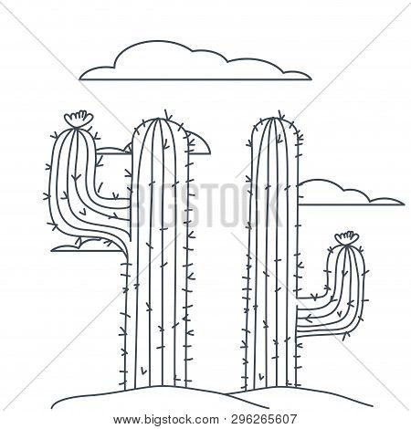 Cactus In Landscape Isolated Icon Vector Illustration Design