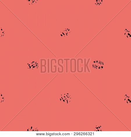 Black Varied Grunge Stipple On Bright Coral Background. Bold Seamless Geometric Vector Pattern With 