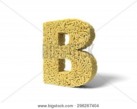 Noodle In Shape Of B Letter. Curly Spaghetti For Cooking. Side View, 3d Illustration