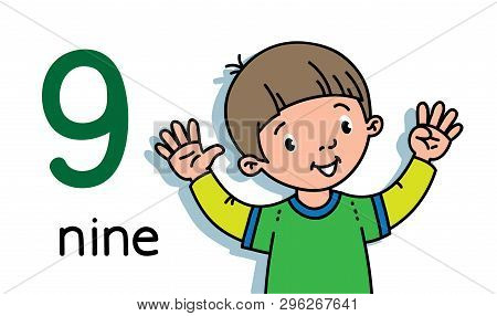 Boy Showing Nine By Hand Counting Education Card 9