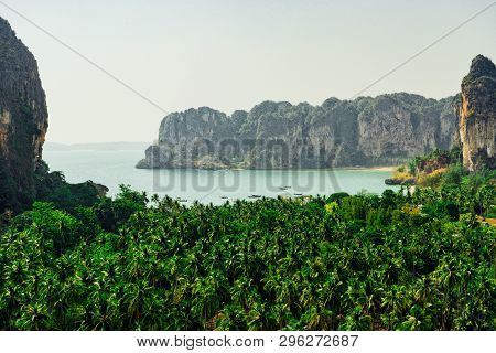 Railey Beach Peninsula Panorama From Thaiwand Wall, Krabi, Thailand