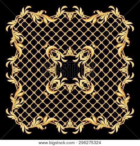 Golden Baroque Frame. Square Compozition With Golden Elements