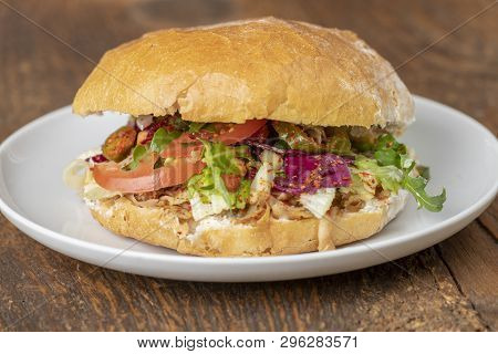 Closeup Of Turkish Doener On A White Plate