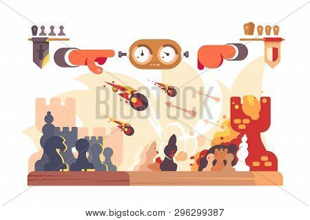 Chess Battle On Plain Board Vector Illustration