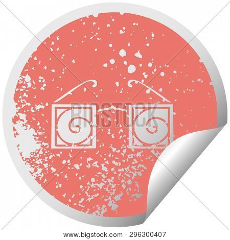 distressed circular peeling sticker symbol of a hypno glasses