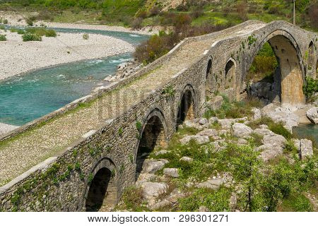 Old Stone Bridge Over The River. Albania, Mes, Scutari