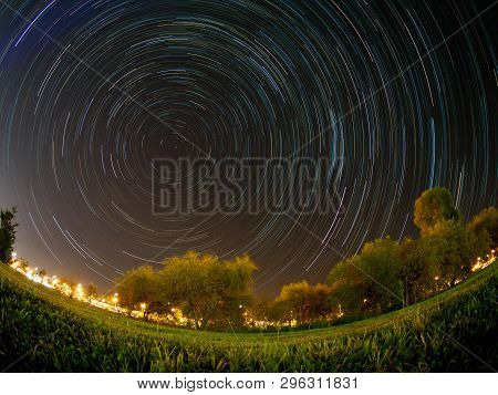 s Around The Polar Star. The Stars In The Summer Sky Rotate In A Circle.