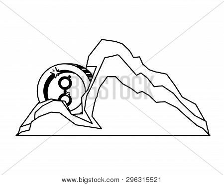 Cryptocurrency Golem Money In Mountain Mining Vector Illustration Design
