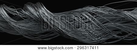 Twisting Steel Wires. Flowing Metal Rods On Air. 3d Illustration