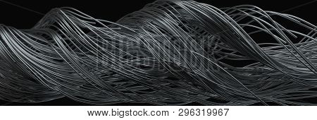 Twisting Steel Wires. Flowing Metal Rods On Air. 3d Illustration