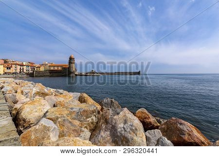 Medieval Castle Fortification At Seaside Of Colliure, France