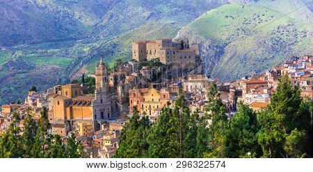 Beautiful mountain medieval village Caccamo in Sicilia, Italy