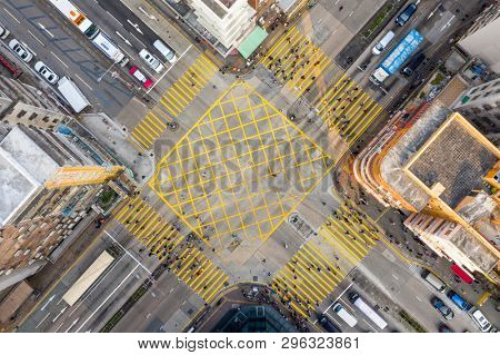 Sham Shui Po, Hong Kong 19 March 2019: Top view of Hong Kong city traffic system