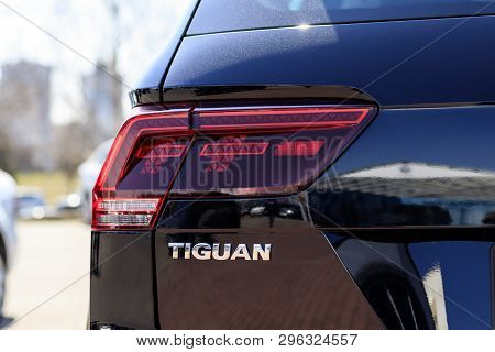Minsk. Belarus. April 19, 2019. Volkswagen Car. Under The Bright Rays Of The Sun. Separate Parts Of 