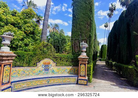 Part Of One Of The Gardens Of The Real Alcázar Palace In Seville,spain