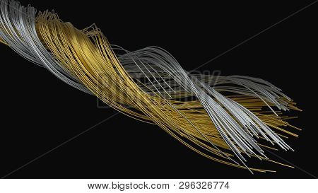 Twisting Metal Wires. Flowing Metal Rods On Air. 3d Illustration