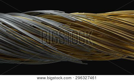 Twisting Metal Wires. Flowing Metal Rods On Air. 3d Illustration