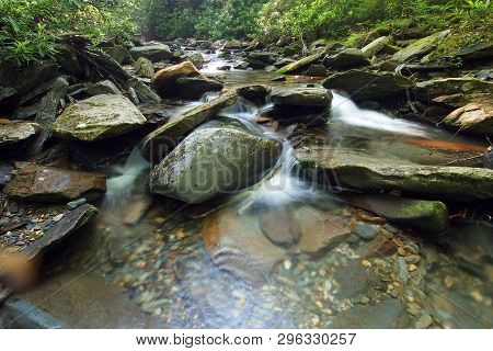Trailside Creek In The Great Smoky Mountains National Park, Tennessee, In Early Summer.