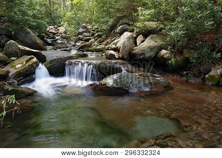 Trailside Creek In The Great Smoky Mountains National Park, Tennessee, In Early Summer.