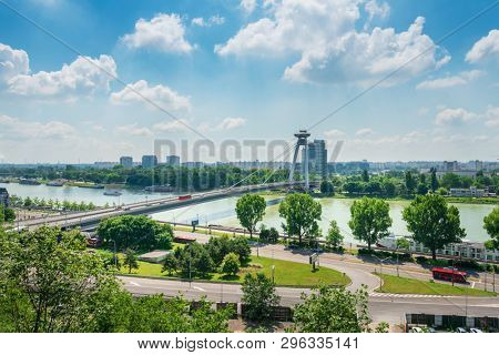 BRATISLAVA, SLOVAKIA - June 27, 2018: Most SNP UFO Bridge in Bratislava, Slovakia