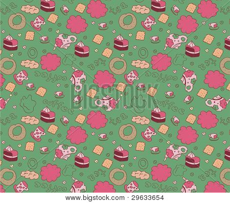 Tea pattern on green background