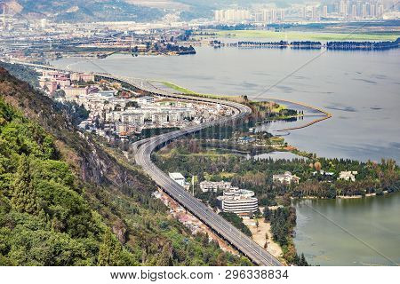 Aerial View Of Dianchi Lake By Kunming. China. View From West Mountains.