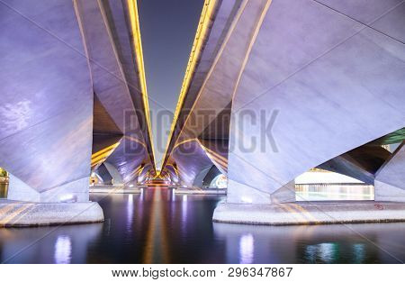 abstract photo of a bridge lines at night