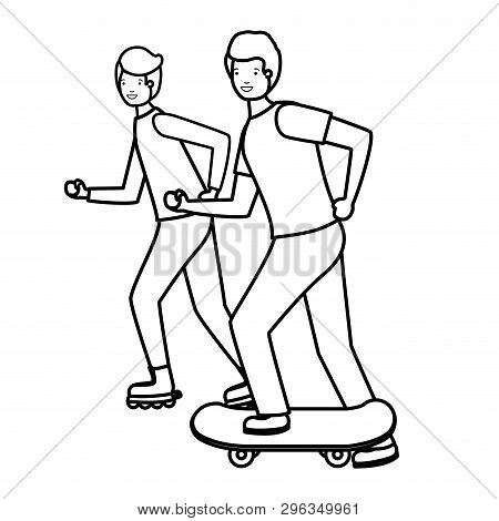 Young Boys Practicing Sports Characters Vector Illustration Design