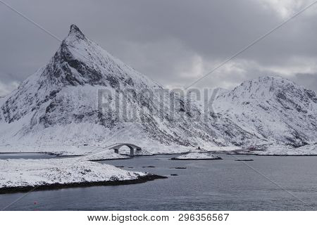 Sandbotnen winter landscape in Lofoten Archipelago, Norway
