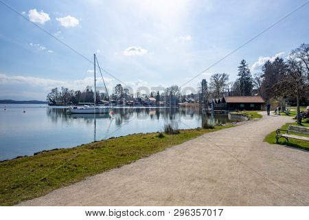 An image of a nice wooden boat house at Starnberg lake
