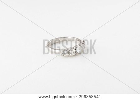 Womens Silver Ring With Diamonds Isolated On A White Background.