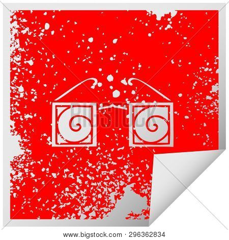 distressed square peeling sticker symbol of a hypno glasses