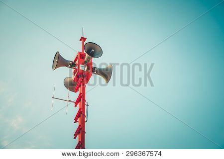 Vintage Horn Speaker - Public Relations Sign And Symbol. Vintage Color Tone Effect