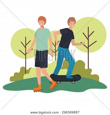 Young Boys Practicing Sports Characters Vector Illustration Design