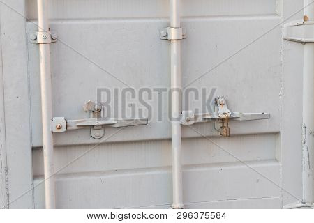 Close Up Of Door Lock At Container Box Wall